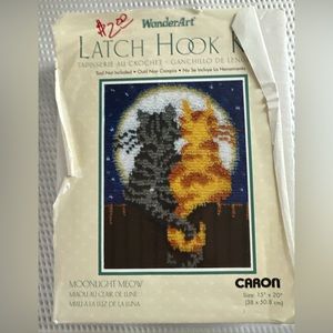 Vtg WonderArt Caron Moonlight Meow CATS 426122 Latch Hook Kit 15 x 20 Rug NIB
